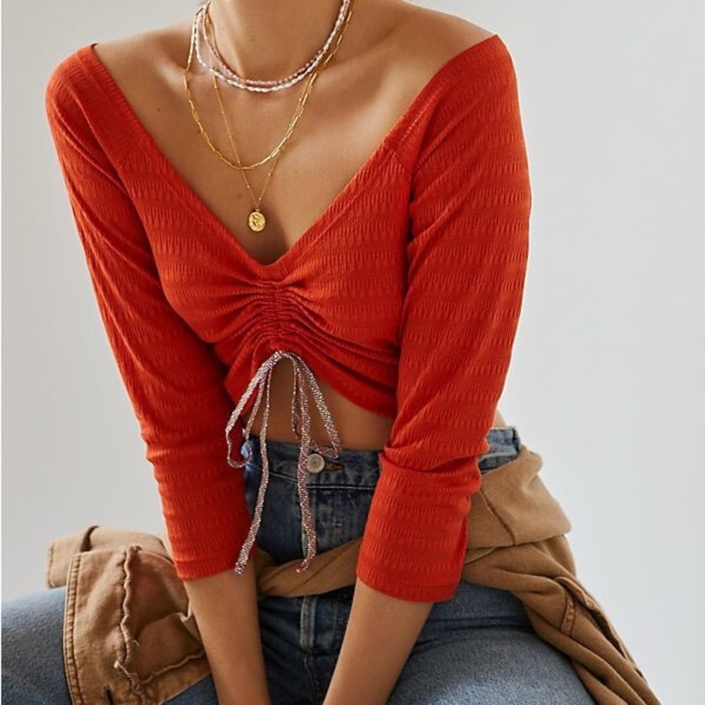 Anthropologie Sabrina Cinched Top size XL orange color